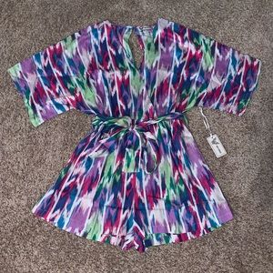 Abstract Tie-Waist Surplice Romper